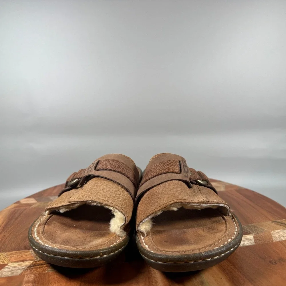 UGG 1611 Brown Suede Shearling Lined Slide Sandals Womens Size 6 Boho Casual